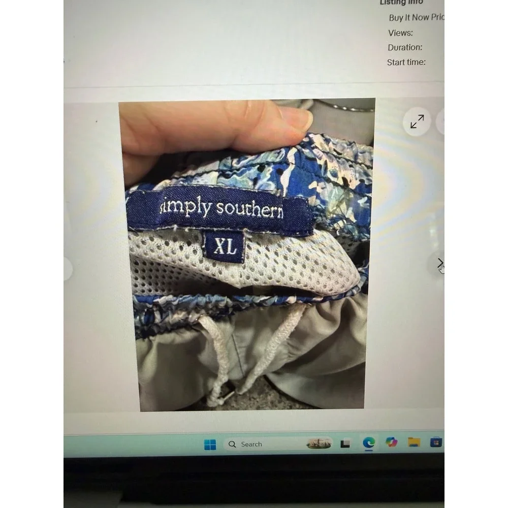 Simply Southern Mens Swim Trunks XL Gray Blue Car Print Mesh Lined 5in Inseam